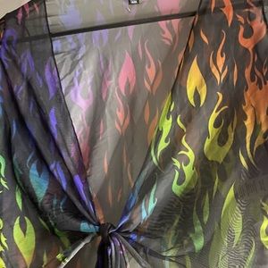 Sheer long sleeve  top colorful flames ❤️💙💚💛🧡
